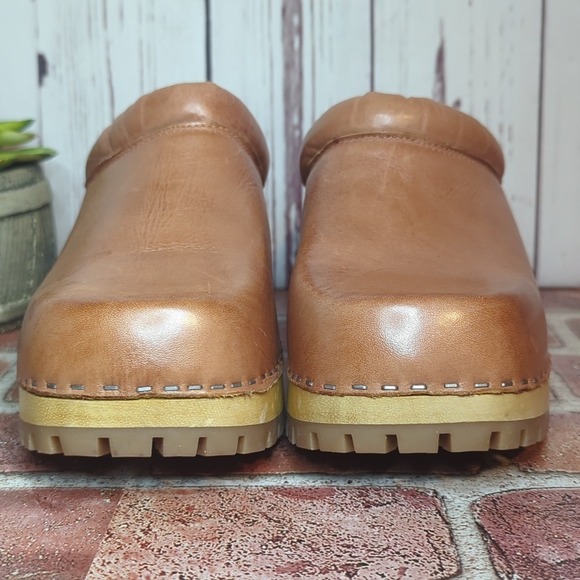 Free People Mia Karma Leather and Wood Clogs Cognac Women's 10 - Picture 13 of 16